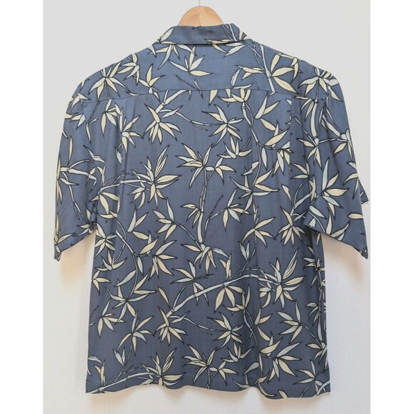 Tommy Bahama Mens Silk Shirt Sz L Hawaiian Blue Floral Button Up Short Sleeve - Picture 3 of 4